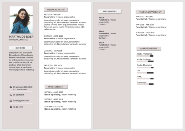 CV-template 'Martha' - 2 pagina's