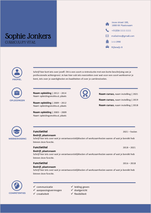 CV-template 'Sophie' - 1 pagina