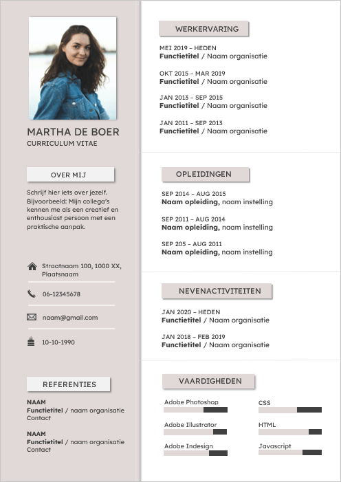 CV-template 'Martha' - 1 pagina